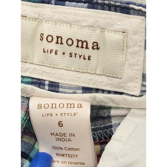 Sonoma Blue Multicolor Plaid Shorts 6 Lightweight Flat Front Slashed Pockets - Picture 4 of 4